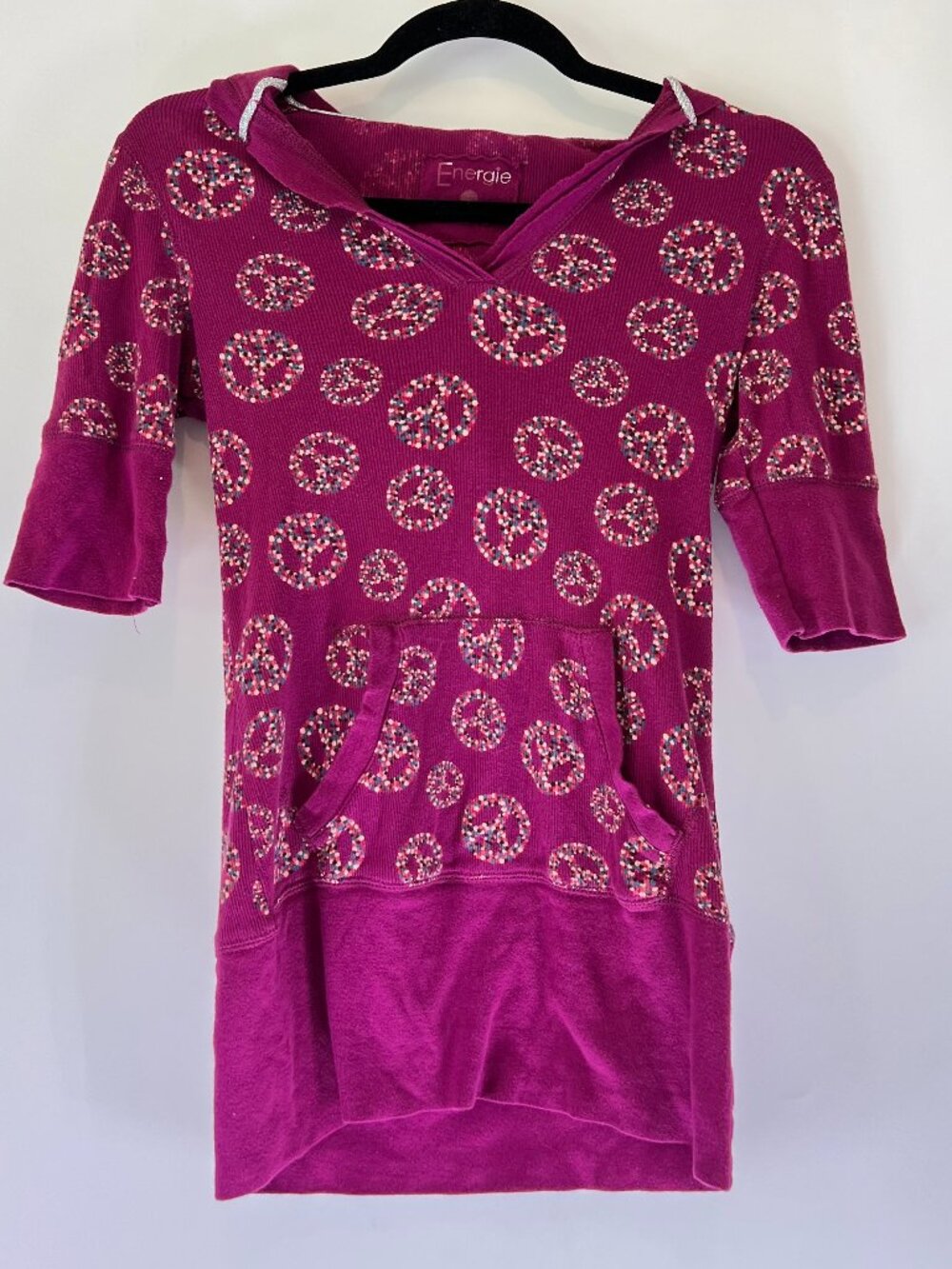 Vintage Energie Pink Peace Sign Hoodie Top Y2K Boho Festival Tunic No Size